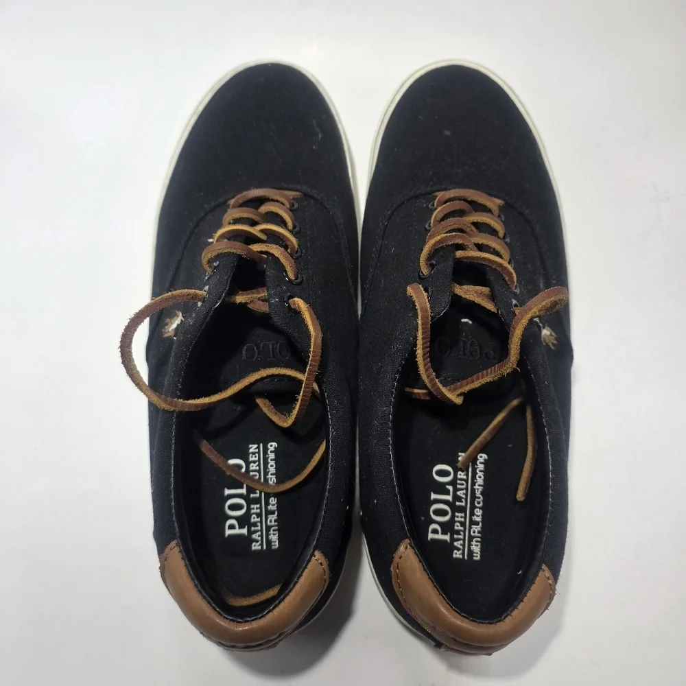 Polo by Ralph Leather  Lauren Men  Black and Brown Sneakers Size 7D
